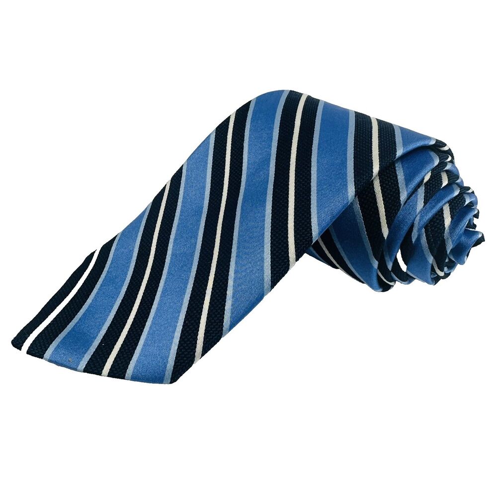 Brooks Brothers Makers and Merchants Men's 100% Silk Necktie Blue Striped Repp - Picture 3 of 7